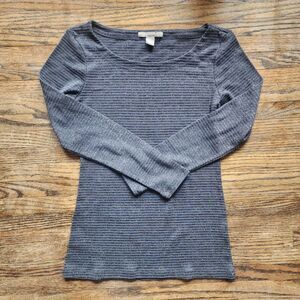 Banana Republic Womens Sparkle Ribbed Long Sleeve Top Small Metallic Office Chic